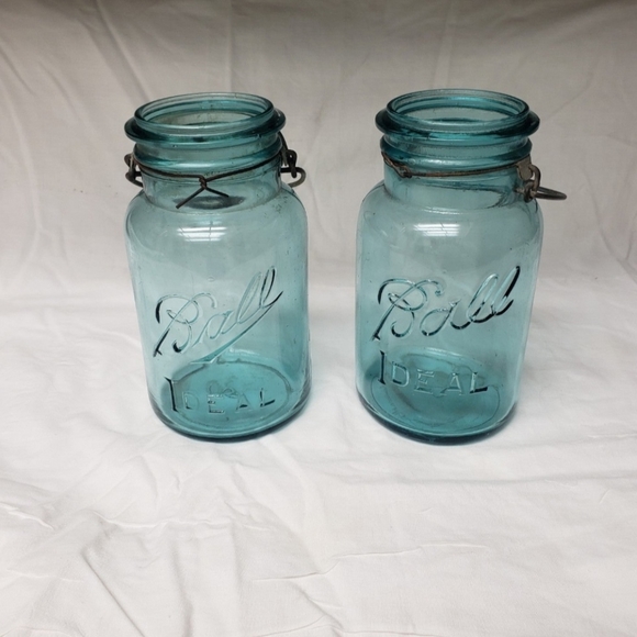 Vintage Ball Blue Glass Ideal Mason Jar Set Of 2 Jars - Picture 1 of 4